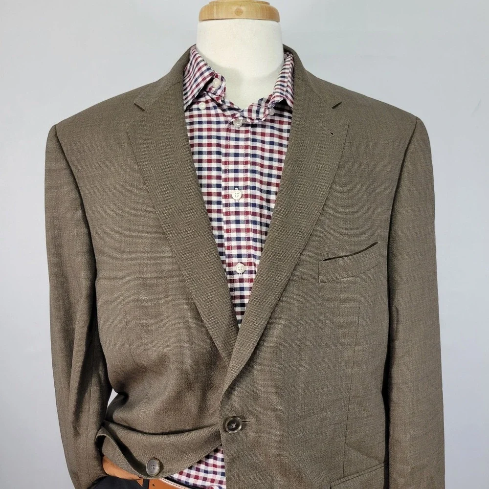 JOS A BANK Men's Sport Coat Blazer Two Button MODEL 500‎ Brown Wool Size 46R